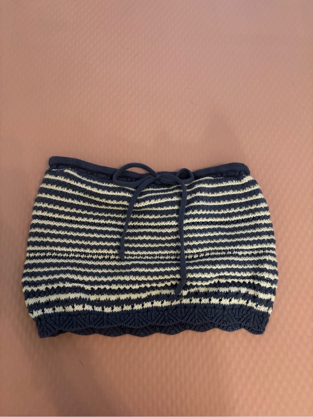 Hollister Navy and White Striped Knit Mini Skirt